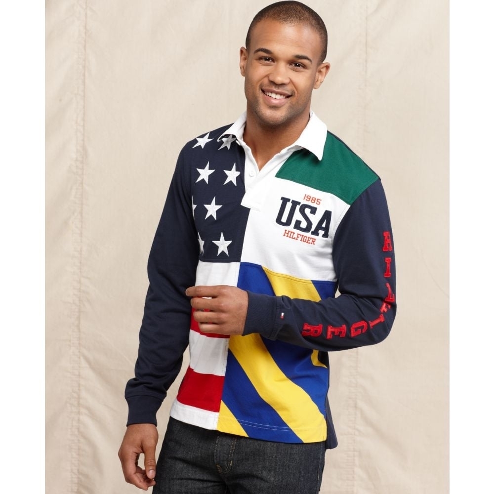 Tommy Hilfiger Rugby Long Sleeve USA Flag Men's M Slim Fit - Picture 3 of 8